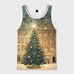 Майка-безрукавка мужская Новогодний старый город, цвет: 3D-белый