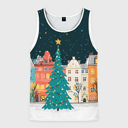 Майка-безрукавка мужская Новогодняя ночь в городе, цвет: 3D-белый