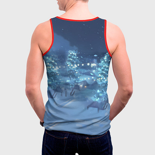Мужская майка без рукавов Лошадь на фоне новогодней елки / 3D-Красный – фото 4