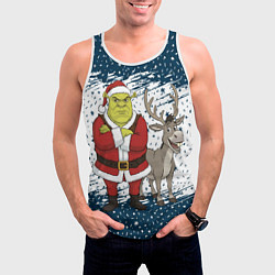 Майка-безрукавка мужская Шрек и Осел - новый год, цвет: 3D-белый — фото 2