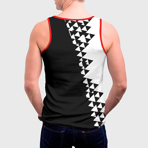 Мужская майка без рукавов Juventus черно белая геометрия текстура / 3D-Красный – фото 4