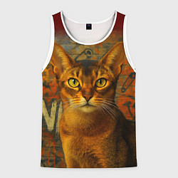 Майка-безрукавка мужская Абиссинская кошка на фоне кирпичной стены с граффи, цвет: 3D-белый