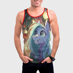 Майка-безрукавка мужская Лошадка любуется новогодними лампочками, цвет: 3D-красный — фото 2