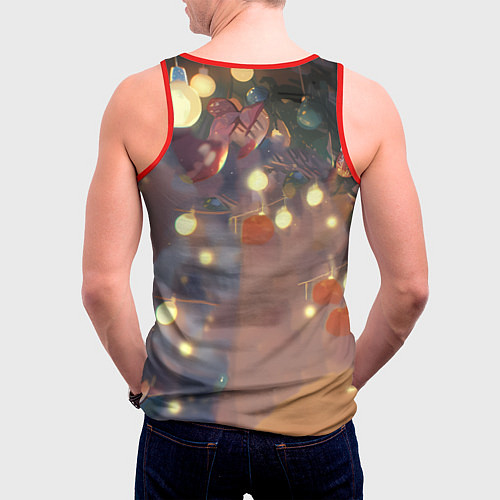 Мужская майка без рукавов Лошадка любуется новогодними лампочками / 3D-Красный – фото 4