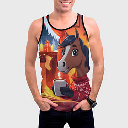 Майка-безрукавка мужская Лошадка зимним вечером, цвет: 3D-черный — фото 2