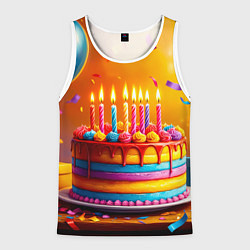 Майка-безрукавка мужская Радуга праздничного торта, цвет: 3D-белый