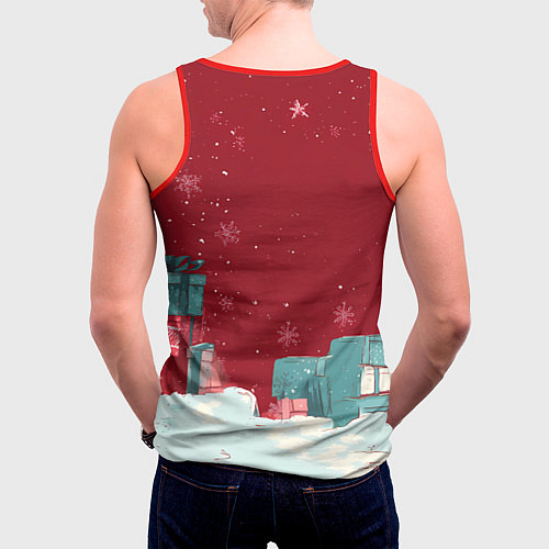 Мужская майка без рукавов Сфинкс новогодняя кошка / 3D-Красный – фото 4