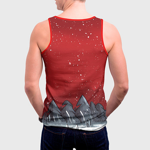 Мужская майка без рукавов Конь в новогодней шапке / 3D-Красный – фото 4