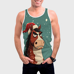 Майка-безрукавка мужская Новогодняя лошадь на фоне снегопада, цвет: 3D-белый — фото 2