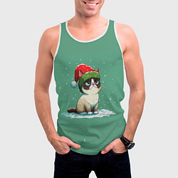 Майка-безрукавка мужская Новогодний мем котик, цвет: 3D-белый — фото 2