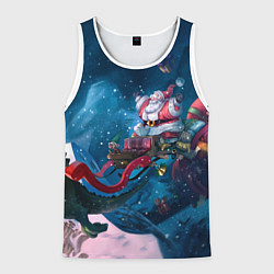 Майка-безрукавка мужская Санта с динозавром, цвет: 3D-белый