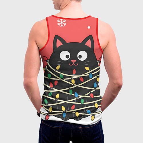 Мужская майка без рукавов Котик в гирлянде / 3D-Красный – фото 4
