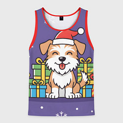 Майка-безрукавка мужская Новогодняя собачка с подарками, цвет: 3D-красный