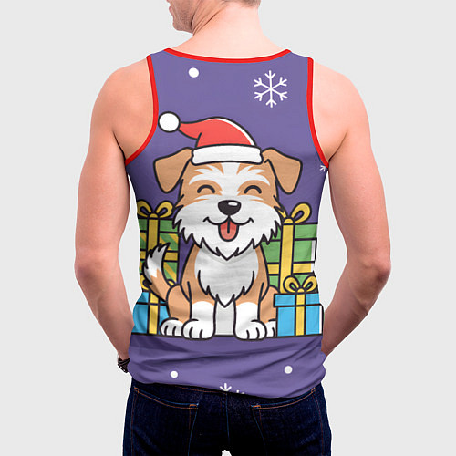 Мужская майка без рукавов Новогодняя собачка с подарками / 3D-Красный – фото 4