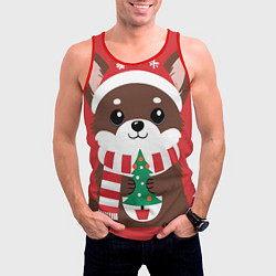 Майка-безрукавка мужская Новогодний пес с елочкой, цвет: 3D-красный — фото 2