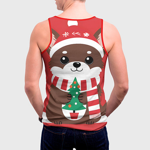 Мужская майка без рукавов Новогодний пес с елочкой / 3D-Красный – фото 4