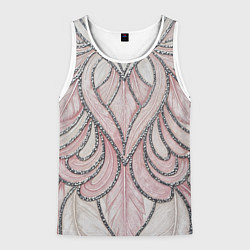 Майка-безрукавка мужская Нежно розовый орнамент из перьев, цвет: 3D-белый