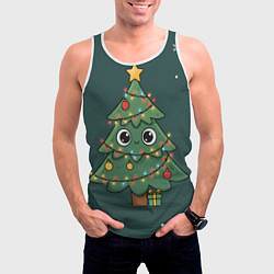 Майка-безрукавка мужская Новогодняя елочка с огоньками, цвет: 3D-белый — фото 2