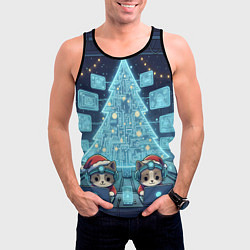 Майка-безрукавка мужская Новогодние котики айтишники, цвет: 3D-черный — фото 2