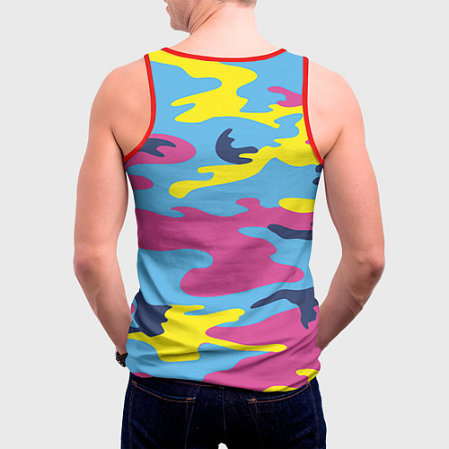 Мужская майка без рукавов Камуфляж: голубой/розовый/желтый / 3D-Красный – фото 4
