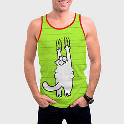 Майка-безрукавка мужская Кот Симон на стене, цвет: 3D-красный — фото 2