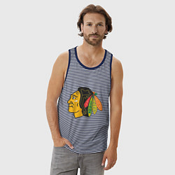 Майка мужская хлопок Chicago Blackhawks, цвет: синяя тельняшка — фото 2