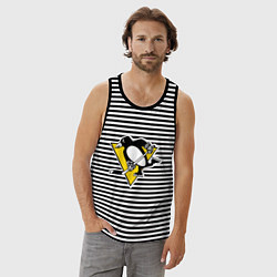 Майка мужская хлопок Pittsburgh Penguins, цвет: черная тельняшка — фото 2