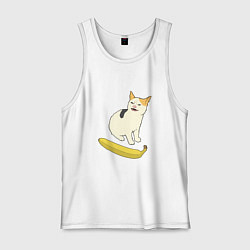Майка мужская хлопок Cat no banana meme, цвет: белый