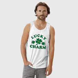 Майка мужская хлопок Lucky charm - клевер, цвет: белый — фото 2