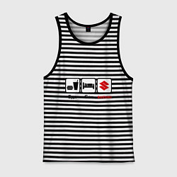 Майка мужская хлопок Главное в жизни – еда, сон , suzuki, цвет: черная тельняшка