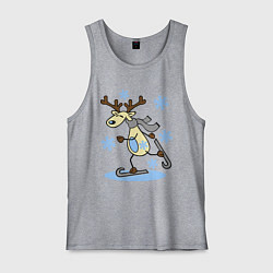 Майка мужская хлопок Олень на лыжах, цвет: меланж