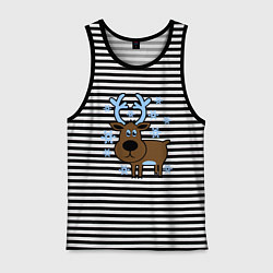 Майка мужская хлопок Олень и снежинки, цвет: черная тельняшка