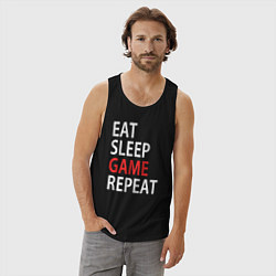 Майка мужская хлопок Eat sleep game repeat, цвет: черный — фото 2