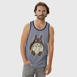 Майка мужская хлопок Грустный Тоторо, цвет: синяя тельняшка — фото 2