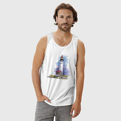 Майка мужская хлопок Crisp Point Lighthouse, цвет: белый — фото 2