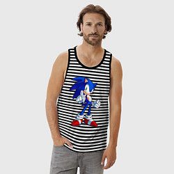 Майка мужская хлопок SONIC, цвет: черная тельняшка — фото 2