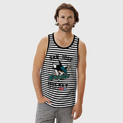 Майка мужская хлопок SAN JOSE SHARKS, цвет: черная тельняшка — фото 2