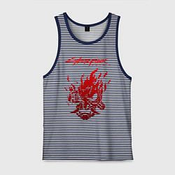 Майка мужская хлопок CYBERPUNK 2077, цвет: синяя тельняшка