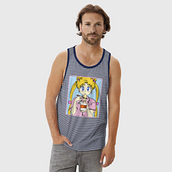 Майка мужская хлопок Sailor Moon Usagi Tsukino, цвет: синяя тельняшка — фото 2