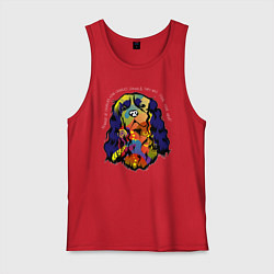 Майка мужская хлопок Берегись кавалер кинг спаниеля, цвет: красный