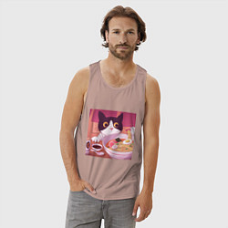 Майка мужская хлопок Кот и лапша, цвет: пыльно-розовый — фото 2