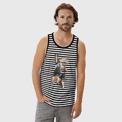 Майка мужская хлопок Лошади, цвет: черная тельняшка — фото 2