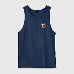 Майка мужская хлопок ПОП карманный КОТ, цвет: тёмно-синий