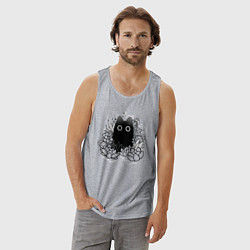 Майка мужская хлопок Cat in plants, цвет: меланж — фото 2