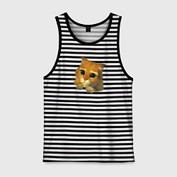 Майка мужская хлопок Шрек: Кот в сапогах, цвет: черная тельняшка