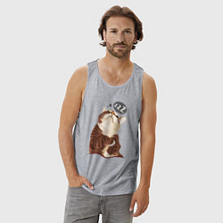 Майка мужская хлопок СПЯЩИЙ КОТ, цвет: меланж — фото 2