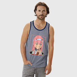 Майка мужская хлопок Darling in the Franxx 02, цвет: синяя тельняшка — фото 2