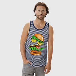 Майка мужская хлопок King Burger, цвет: синяя тельняшка — фото 2