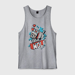 Майка мужская хлопок Майнкрафт Волк, Minecraft Wolf, цвет: меланж