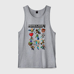 Майка мужская хлопок МИР МАНКРАФТА, ГЕРОИ И МОНСТРЫ ИГРЫ, цвет: меланж